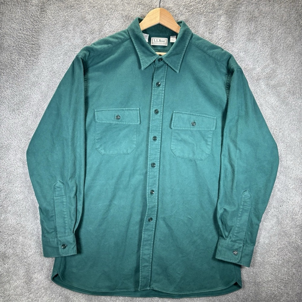Vintage LL Bean Chamois Cloth Shirt Womens 18 Deep Teal Green Heavy Made In USA - Picture 2 of 6